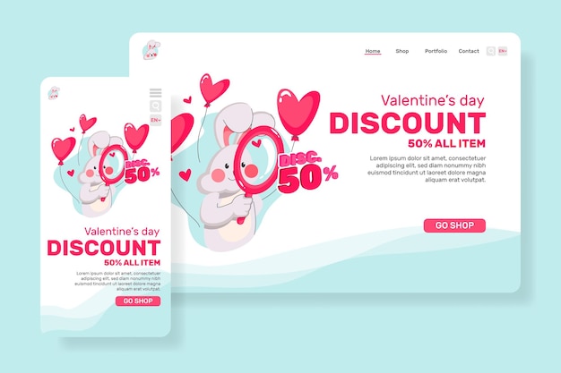 Leading page sale for valentine's day with illustration cute rabbit