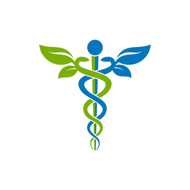 Leaf caduceus medical symbol healthcare logo