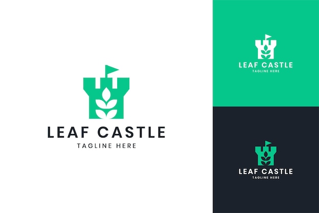 Leaf castle negative space logo design