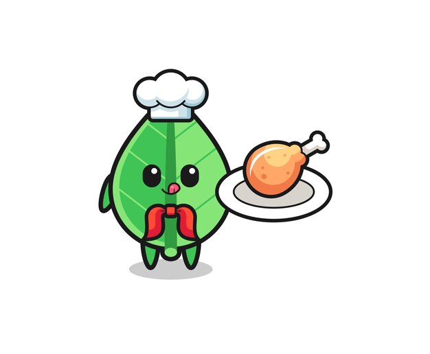 Leaf fried chicken chef cartoon character  cute design