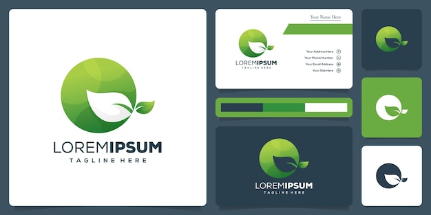 leaf gradient logo design template and business card