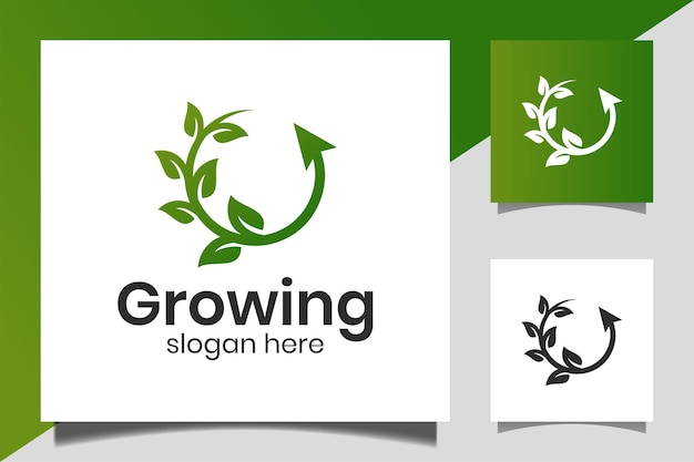 Leaf green growing ecology pure with arrow icon for agriculture logo design