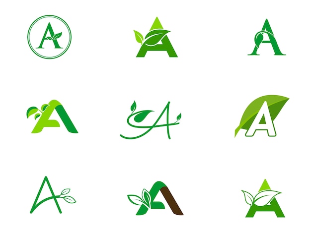 Leaf initials A logo set