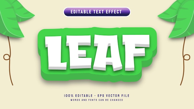 Leaf letter editable text effect with 3d cartoon style with leaf ornament vector illustration template