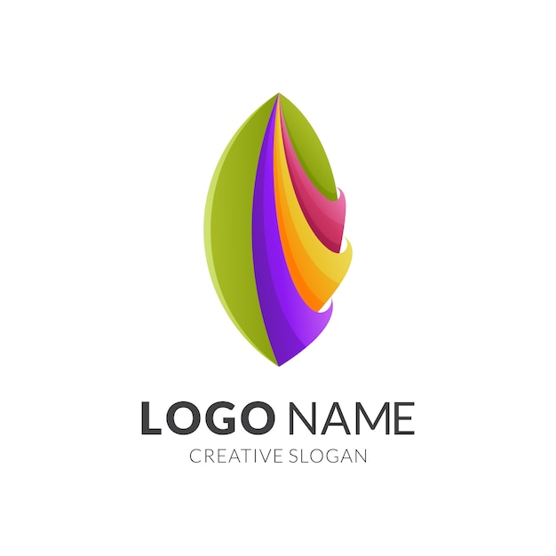 leaf logo concept, modern 3d logo style in gradient vibrant colors