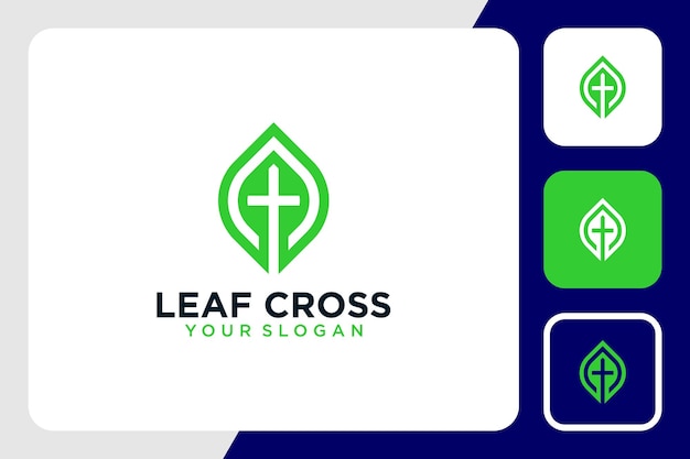 leaf logo design with cross and church