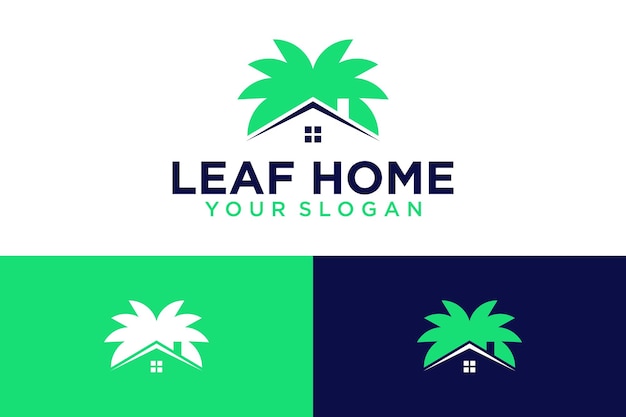 leaf logo design with home or building