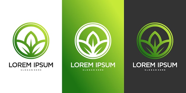 Leaf logo design with unique circles and gradients Premium Vector