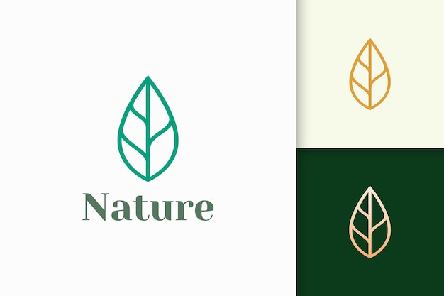 Leaf logo in simple line shape for beauty and health brand