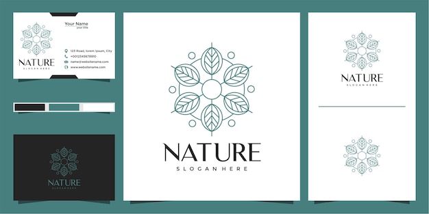 leaf logo with circle outline style and business card