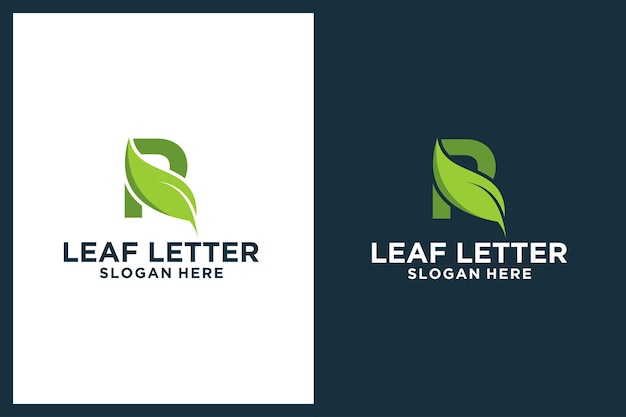 Leaf logo with initial letter p and business card design template