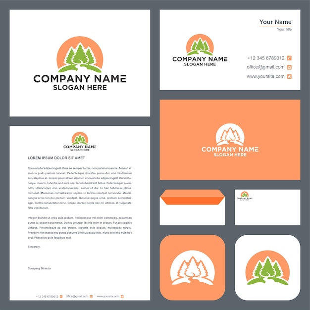 leaf logo with sun design with business card