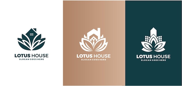 Leaf lotus flower house home logo design set vector template