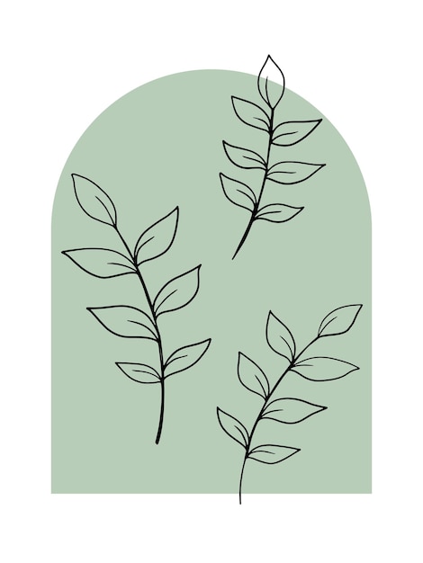 Leaf outline art on light sage green color background