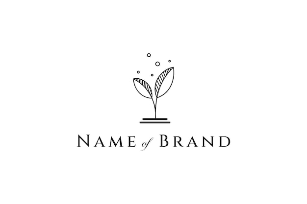 Leaf plant shoot logo in simple line design style