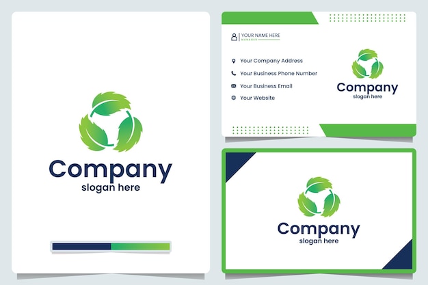 Leaf round logo design and business card