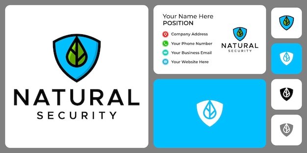 Leaf and shield logo design with business card template