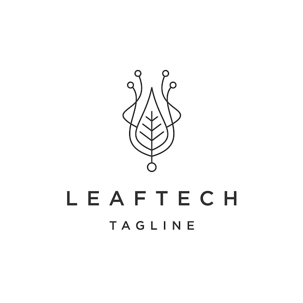 Leaf technology line logo design template flat vector