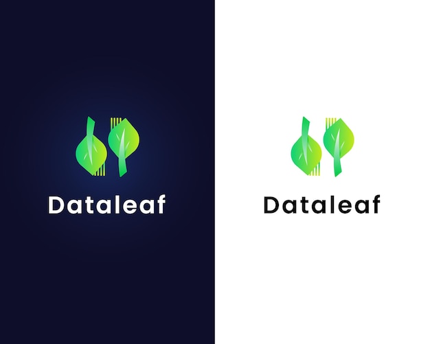 leaf with data sign logo design template