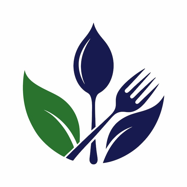 leaf with spoon and fork logo design vector art and illustration