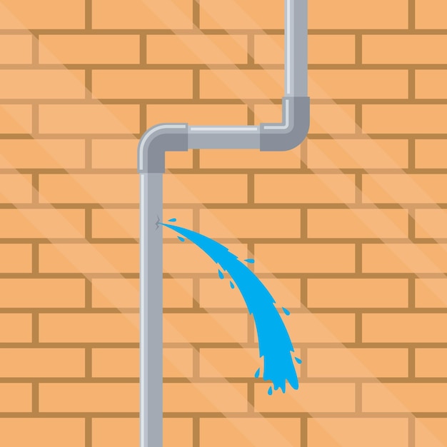 Leak water pipes wall brick background vector element concept design