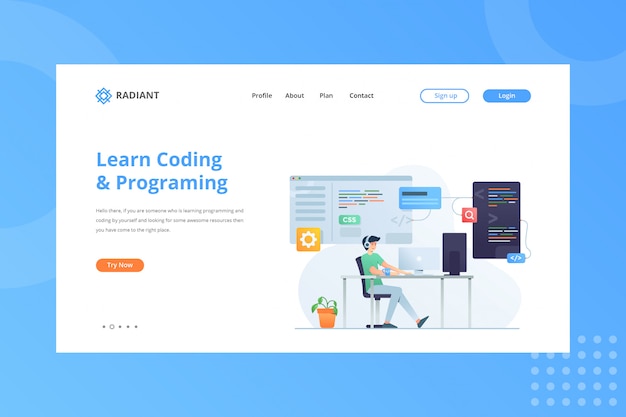 Learn Coding & Programing Illustration for E-commerce Concept on Landing Page