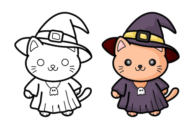 learn to color a cat wearing a witch costume coloring book coloring pages for children