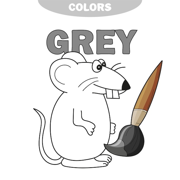 Learn The Color Gray - things that are gray color - mouse - coloring book. Illustration of primary colors. Vector illustration