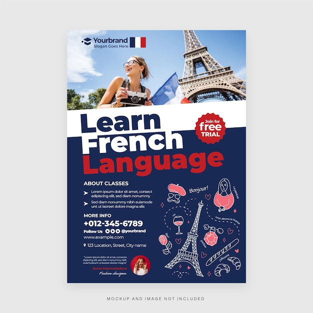 Learn French Language Flyer Template in Vector