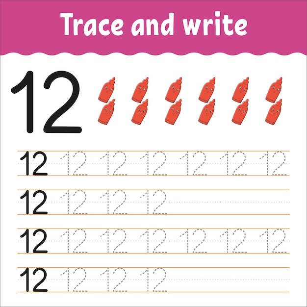 Learn Numbers Trace and write Handwriting practice Education developing worksheet Color activity page