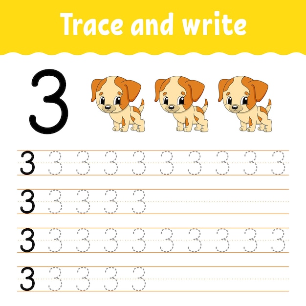 Learn Numbers Trace and write Handwriting practice Learning numbers for kids Education developing worksheet Color activity page Vector illustration