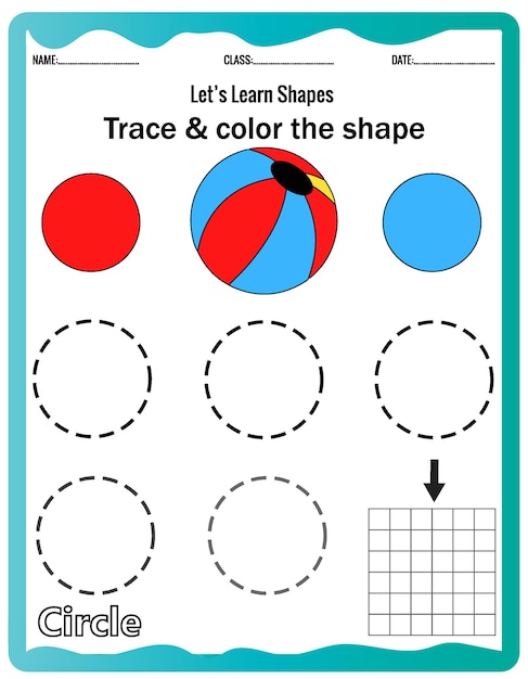 Learn shapes,Preschool or kindergarten worksheet for practicing motor skills. Tracing dashed lines.