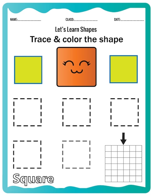 Learn shapes,Preschool or kindergarten worksheet for practicing motor skills. Tracing dashed lines.