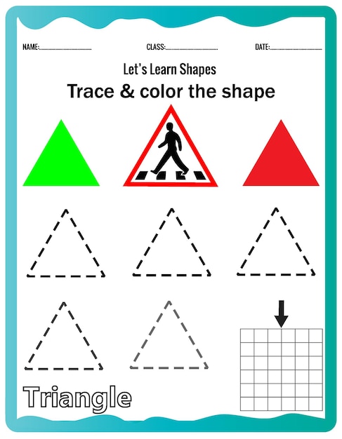 Learn shapes,Preschool or kindergarten worksheet for practicing motor skills. Tracing dashed lines.