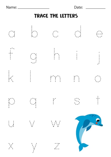 Learning alphabet Tracing letters Cute blue dolphin