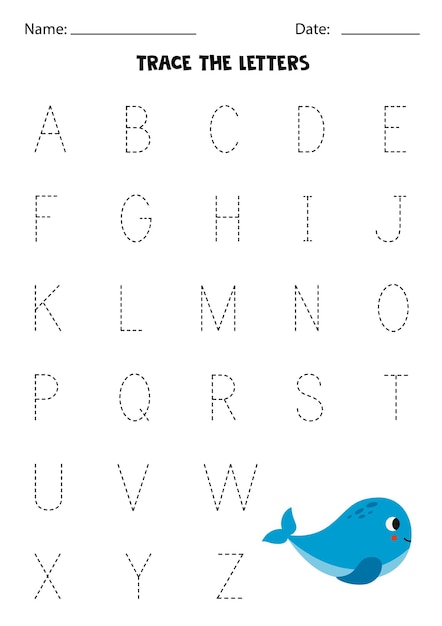 Learning alphabet Tracing letters Cute blue whale