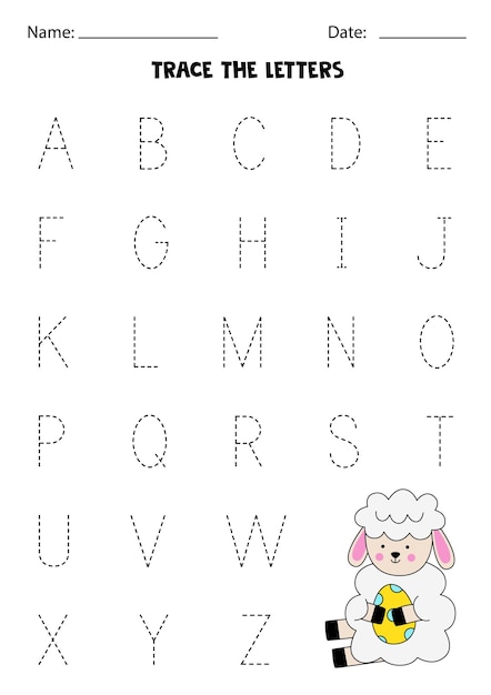 Learning alphabet Tracing letters Cute cartoon lamb