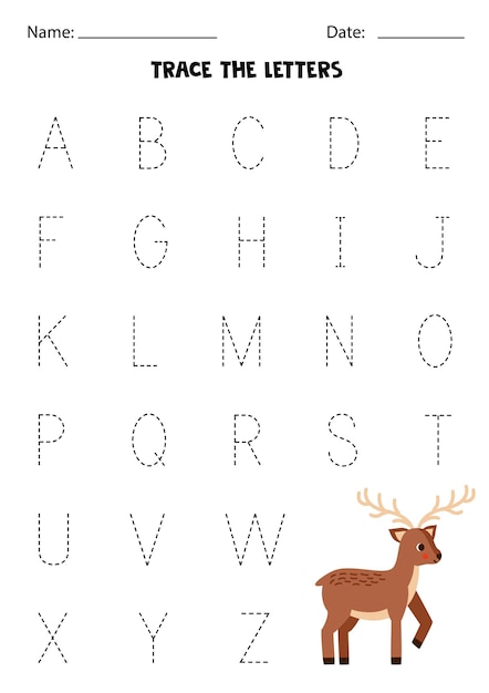 Learning alphabet Tracing letters Cute deer