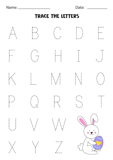 Learning alphabet Tracing letters Cute Easter bunny