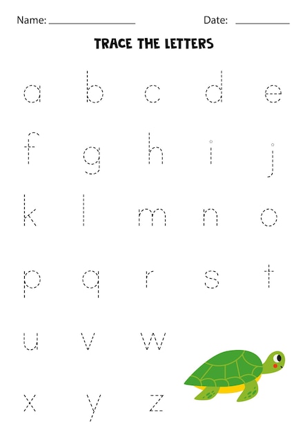 Learning alphabet Tracing letters Cute green turtle