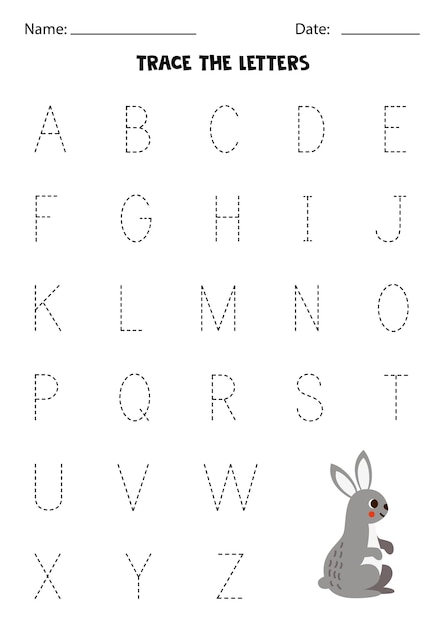 Learning alphabet Tracing letters Cute rabbit