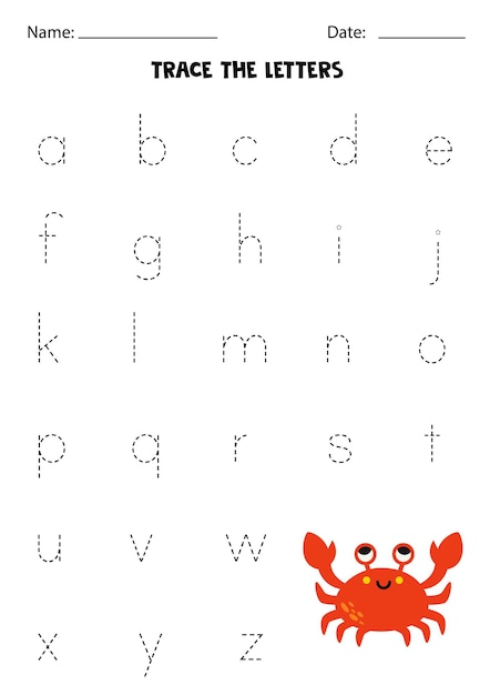 Learning alphabet Tracing letters Cute red crab