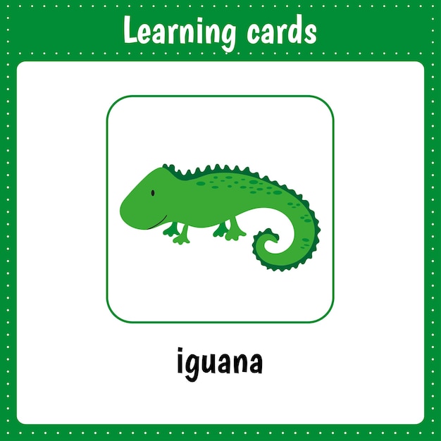 Learning cards for kids Animals Iguana Educational worksheets for kids Preschool activity