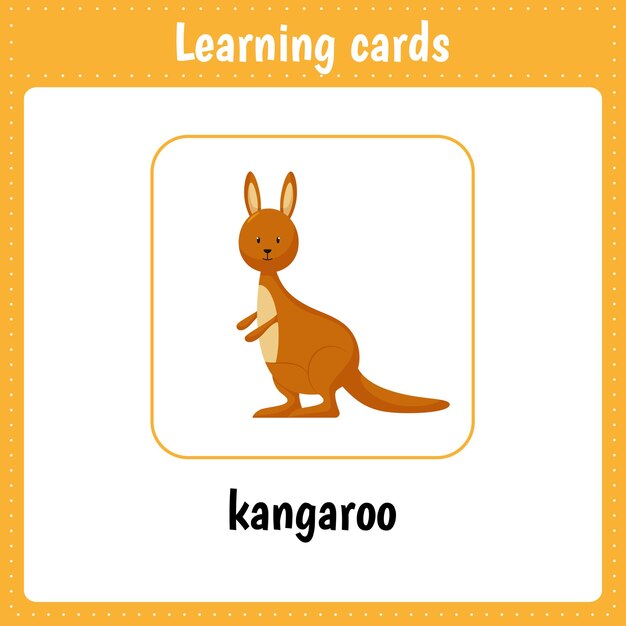 Vector learning cards for kids education educational worksheets for kids preschool kangaroo