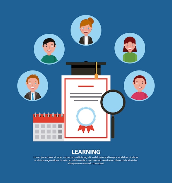 learning certificate graduation cap calendar people