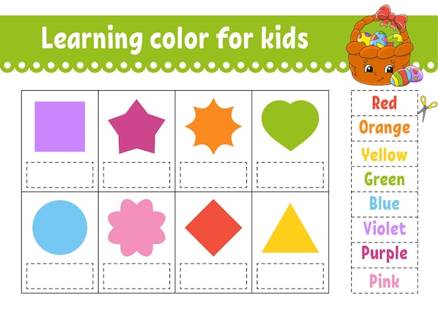 Learning color for kids Education developing worksheet Activity page with color pictures Easter theme