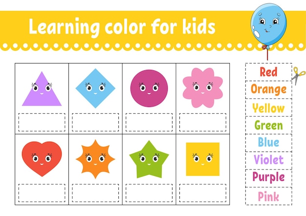 Learning color for kids Education developing worksheet Activity page with color pictures Riddle for children Funny character cartoon style Vector illustration