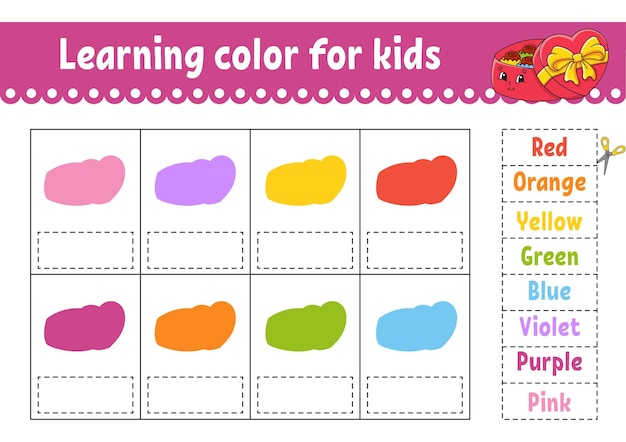 Learning color for kids Education developing worksheet Activity page with color pictures Riddle for children Funny character cartoon style