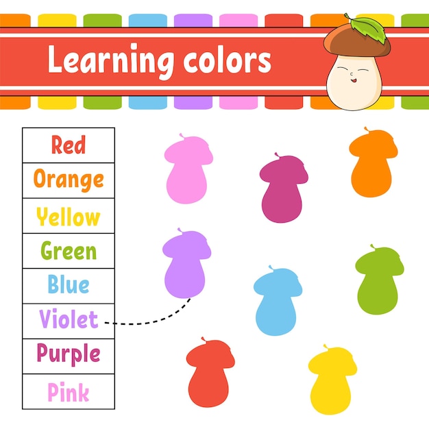 Learning colors Education developing worksheet Activity page with pictures Game for children Funny character cartoon style