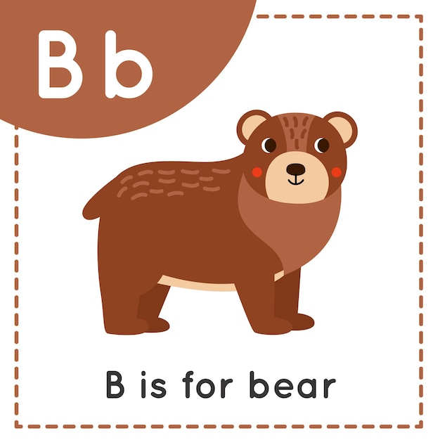 Learning English alphabet for kids Letter B Cute cartoon bear